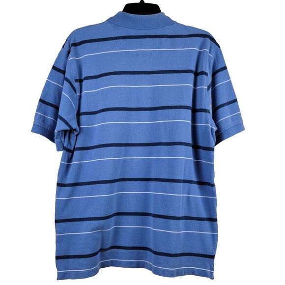 Izod Men's Medium Blue Polo Shirt Striped Short Sleeve Polo Navy White Stripes - Picture 2 of 6